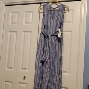 Calvin Klein Striped Jumpsuit in Blue and White
